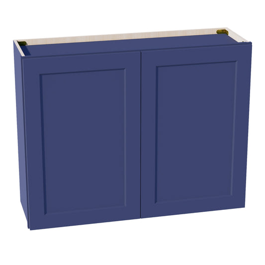 HB - W3930: Indigo Blue Shaker 39"W x 30"H 2 Doors & 2 Shelves Standard Wall Cabinet - NextCabinets