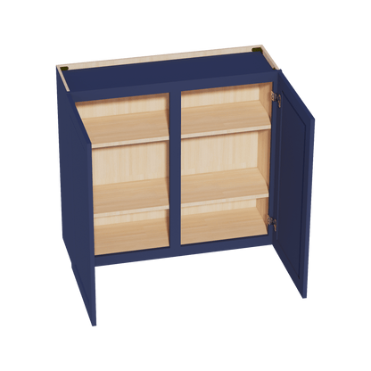 HB - W3936: Indigo Blue Shaker 39"W x 36"H 2 Doors & 2 Shelves Standard Wall Cabinet - NextCabinets