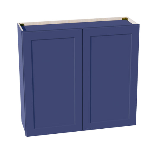 HB - W3936: Indigo Blue Shaker 39"W x 36"H 2 Doors & 2 Shelves Standard Wall Cabinet - NextCabinets