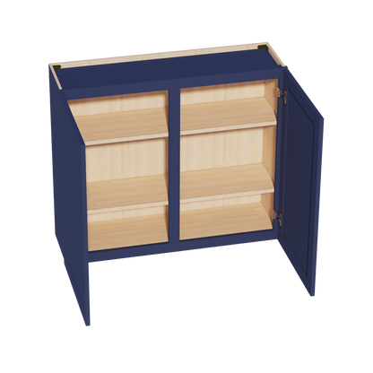HB - W4236: Indigo Blue Shaker 42"W x 36"H 2 Doors & 2 Shelves Standard Wall Cabinet - NextCabinets