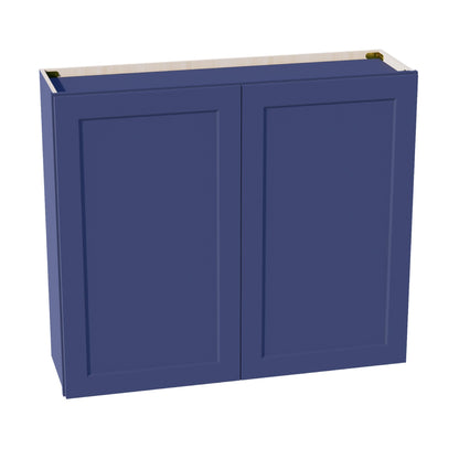 HB - W4236: Indigo Blue Shaker 42"W x 36"H 2 Doors & 2 Shelves Standard Wall Cabinet - NextCabinets