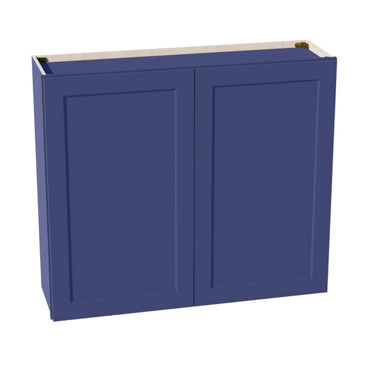 HB - W4236: Indigo Blue Shaker 42"W x 36"H 2 Doors & 2 Shelves Standard Wall Cabinet - NextCabinets