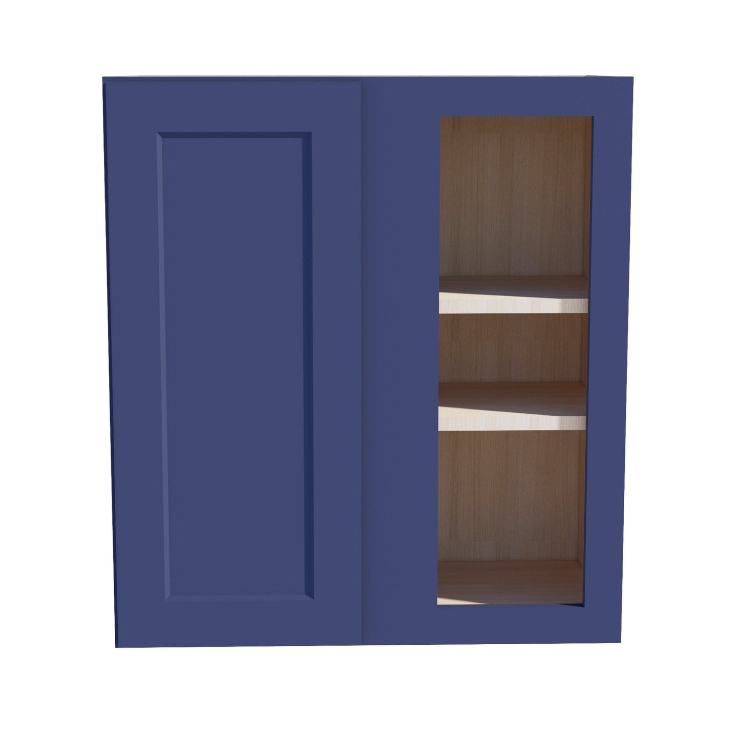 HB - WBC2730: Indigo Blue Shaker 27"W x 30"H 1 Door & 2 Shelves Wall Blind Corner Cabinets - NextCabinets