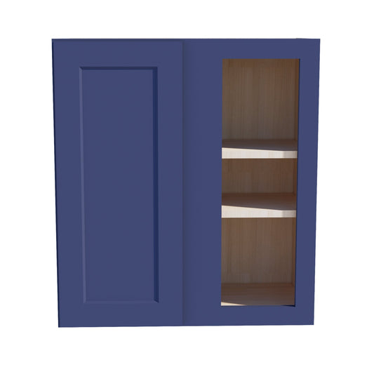 HB - WBC2730: Indigo Blue Shaker 27"W x 30"H 1 Door & 2 Shelves Wall Blind Corner Cabinets - NextCabinets