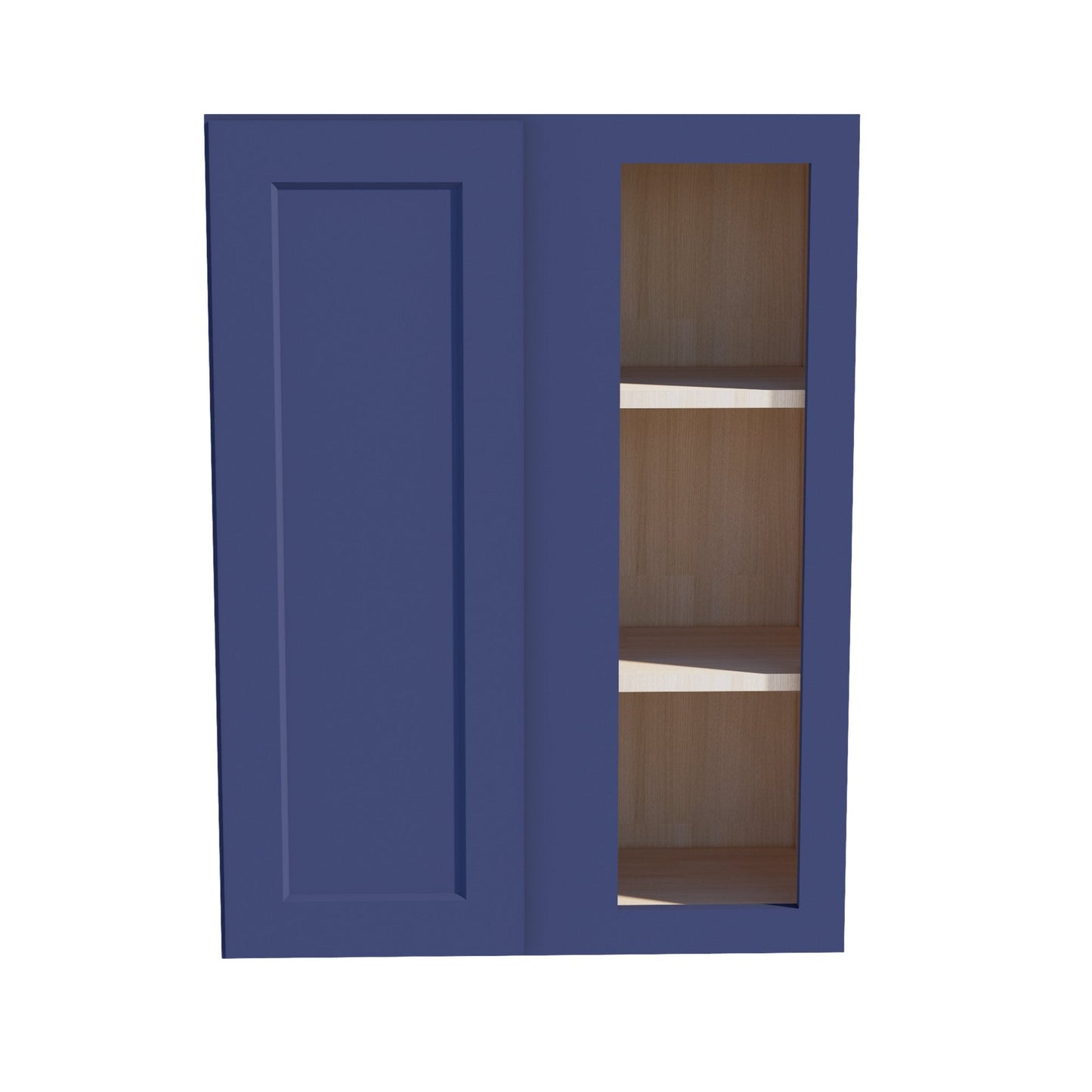 HB - WBC2736: Indigo Blue Shaker 27"W x 36"H 1 Door & 2 Shelves Wall Blind Corner Cabinets - NextCabinets