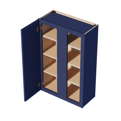 HB - WBC2742: Indigo Blue Shaker 27"W x 42"H 1 Door & 2 Shelves Wall Blind Corner Cabinets - NextCabinets