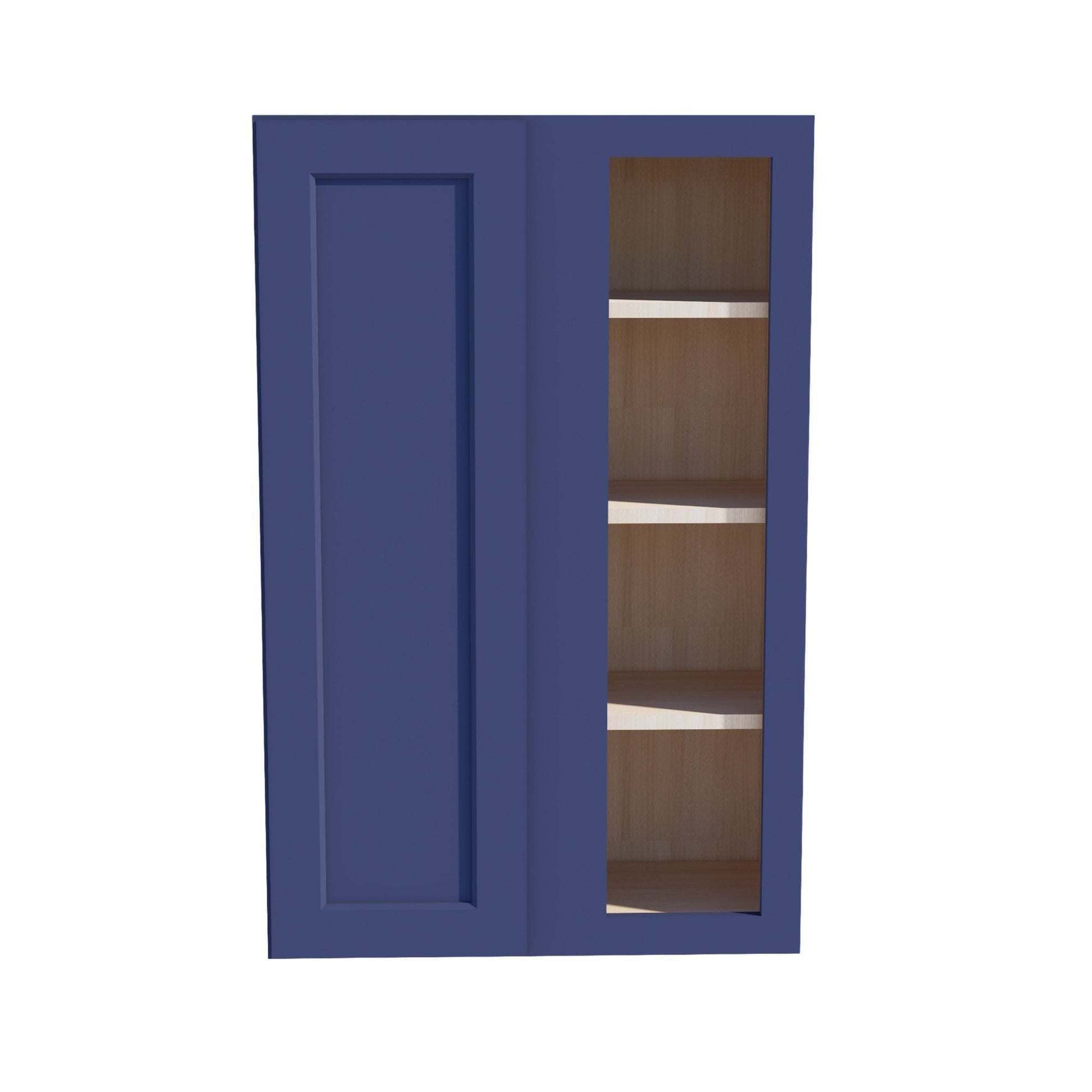HB - WBC2742: Indigo Blue Shaker 27"W x 42"H 1 Door & 2 Shelves Wall Blind Corner Cabinets - NextCabinets