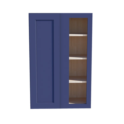 HB - WBC2742: Indigo Blue Shaker 27"W x 42"H 1 Door & 2 Shelves Wall Blind Corner Cabinets - NextCabinets