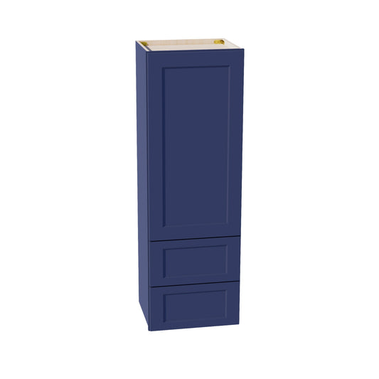 HB - WD1854: Indigo Blue Shaker 18"W x 54"H 1 Door & 2 Drawers Special Wall Cabinet - NextCabinets
