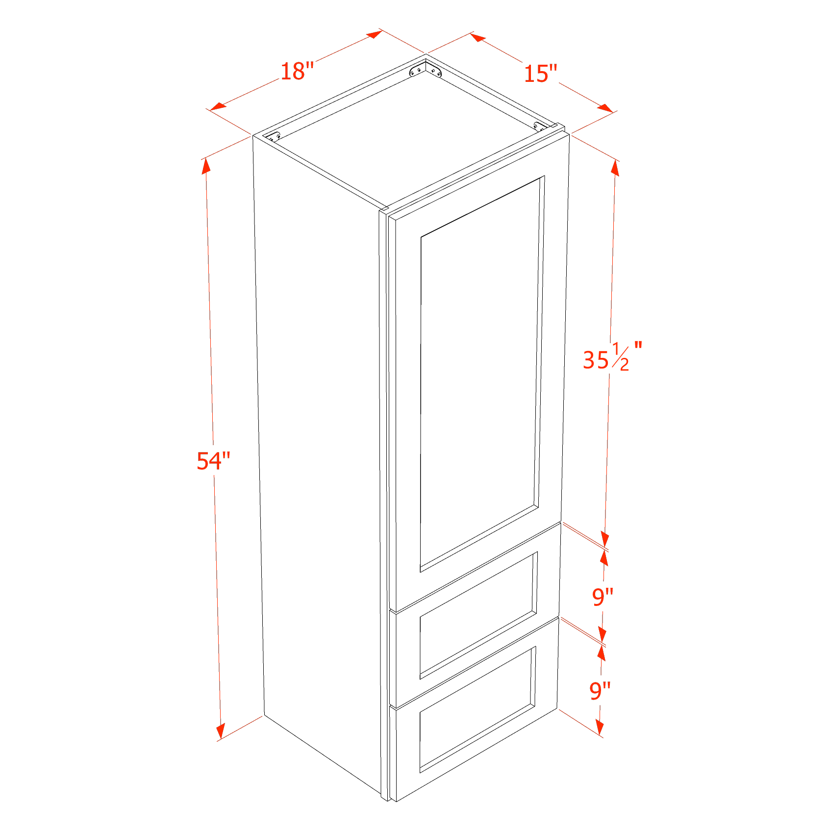 HB - WD1854: Indigo Blue Shaker 18"W x 54"H 1 Door & 2 Drawers Special Wall Cabinet - NextCabinets