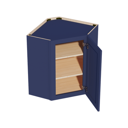 HB - WDC2430: Indigo Blue Shaker 24"W x 30"H 1 Door & 2 Shelves Diagonal Wall Corner Cabinet - NextCabinets