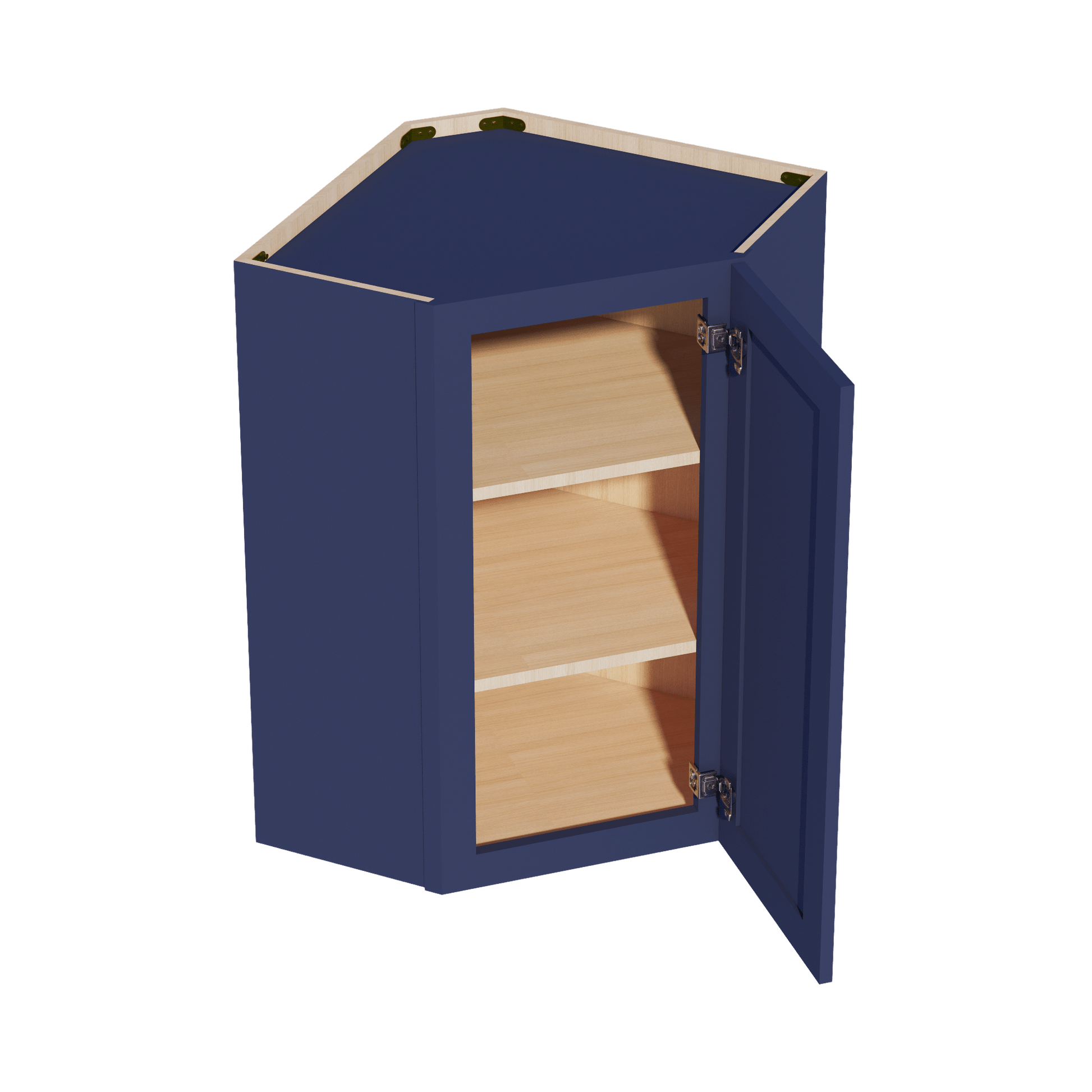 HB - WDC2436: Indigo Blue Shaker 24"W x 36"H 1 Door & 2 Shelves Diagonal Wall Corner Cabinet - NextCabinets
