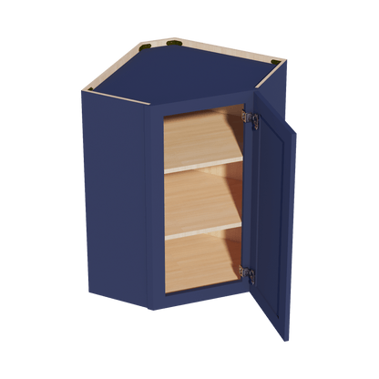 HB - WDC2436: Indigo Blue Shaker 24"W x 36"H 1 Door & 2 Shelves Diagonal Wall Corner Cabinet - NextCabinets