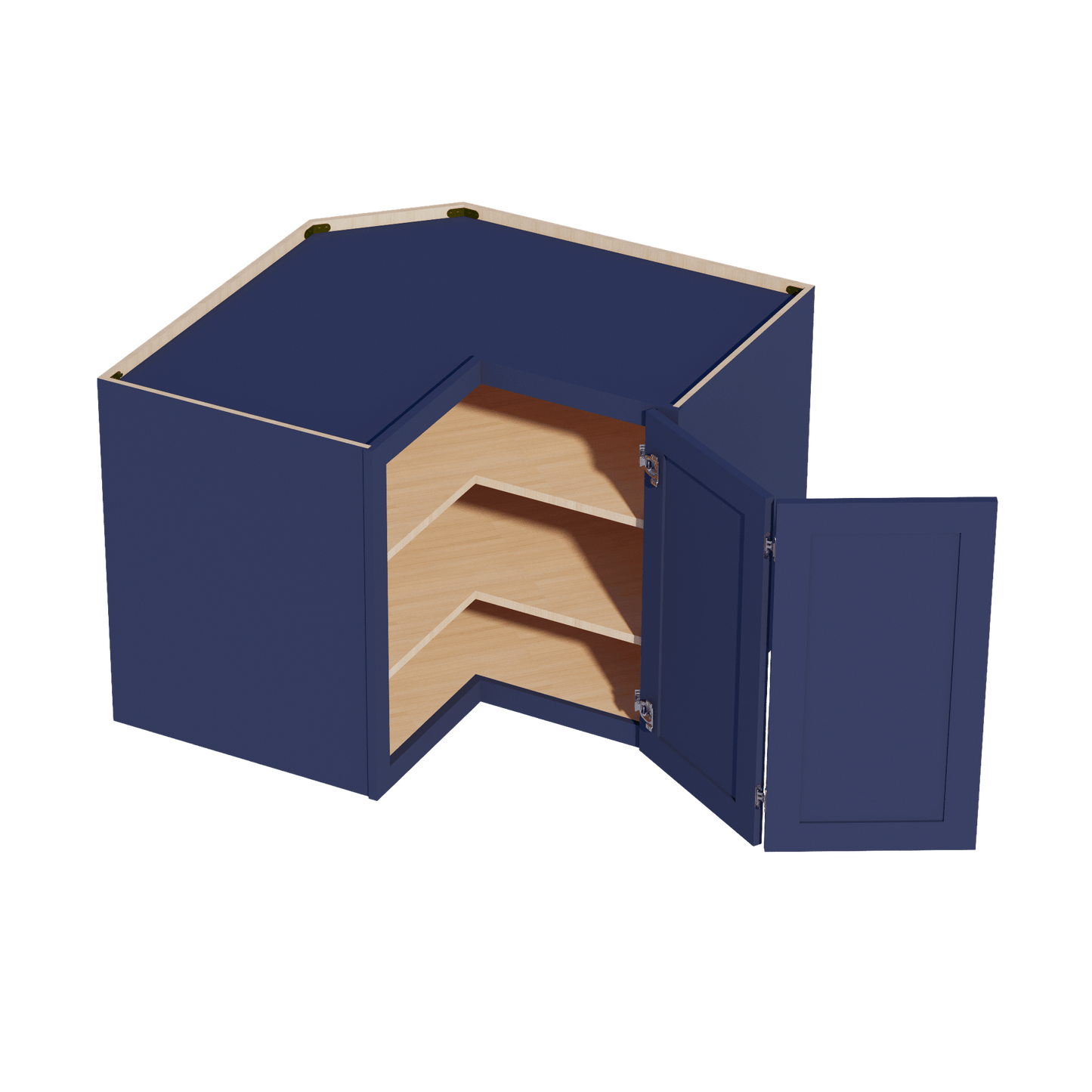 HB - WPC2430: Indigo Blue Shaker 24"W x 30"H 1 Door & 2 Shelves Pie Cut Wall Corner Cabinet - NextCabinets