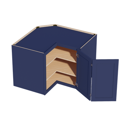 HB - WPC2430: Indigo Blue Shaker 24"W x 30"H 1 Door & 2 Shelves Pie Cut Wall Corner Cabinet - NextCabinets