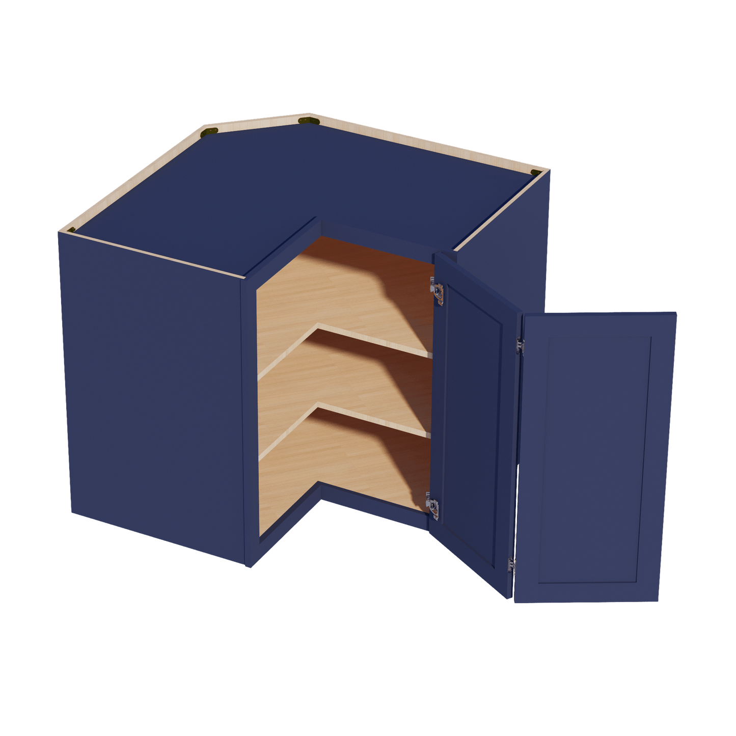 HB - WPC2436: Indigo Blue Shaker 24"W x 36"H 1 Door & 2 Shelves Pie Cut Wall Corner Cabinet - NextCabinets