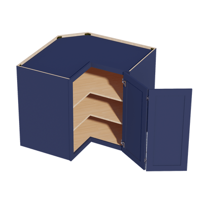 HB - WPC2436: Indigo Blue Shaker 24"W x 36"H 1 Door & 2 Shelves Pie Cut Wall Corner Cabinet - NextCabinets