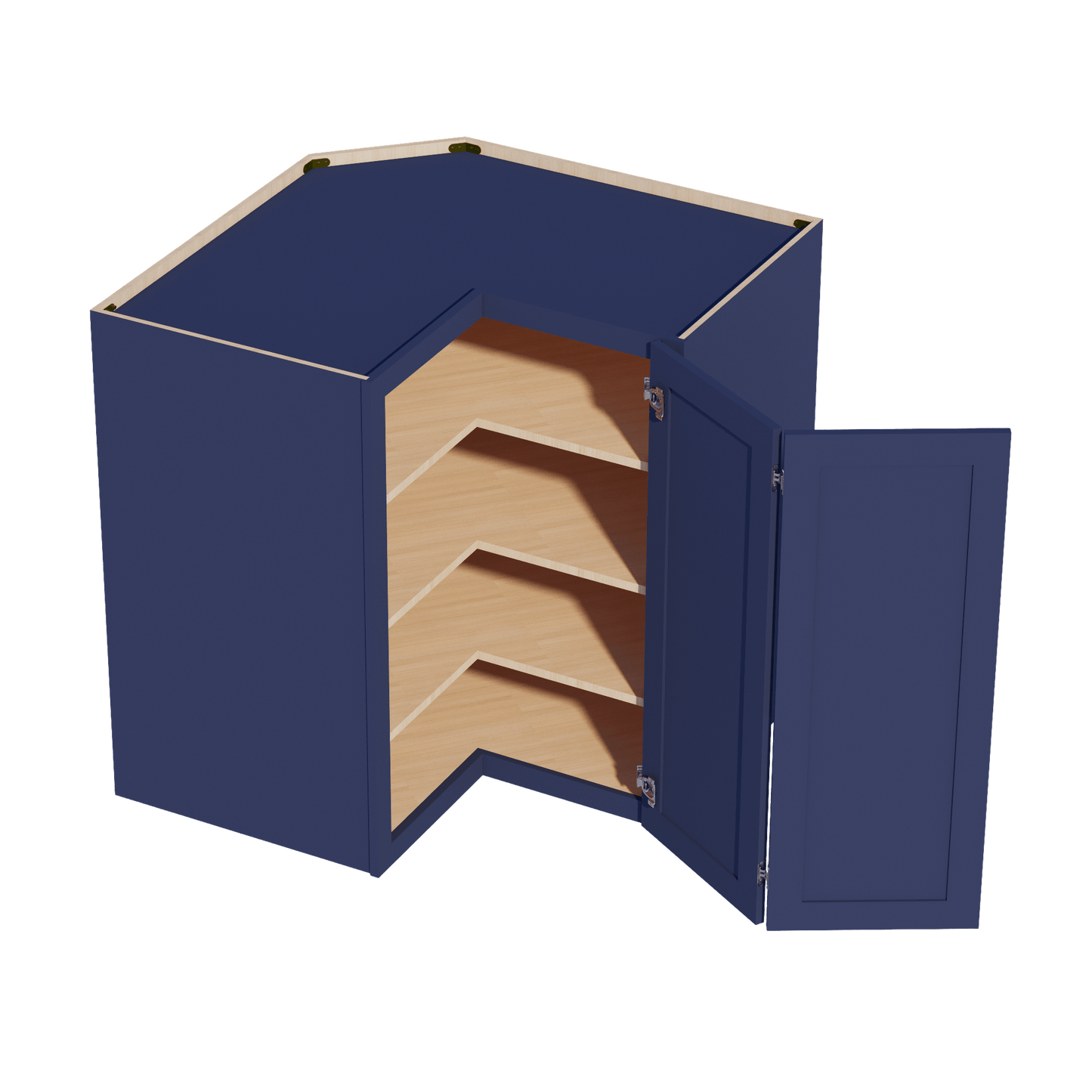 HB - WPC2442: Indigo Blue Shaker 24"W x 42"H 1 Door & 3 Shelves Pie Cut Wall Corner Cabinet - NextCabinets