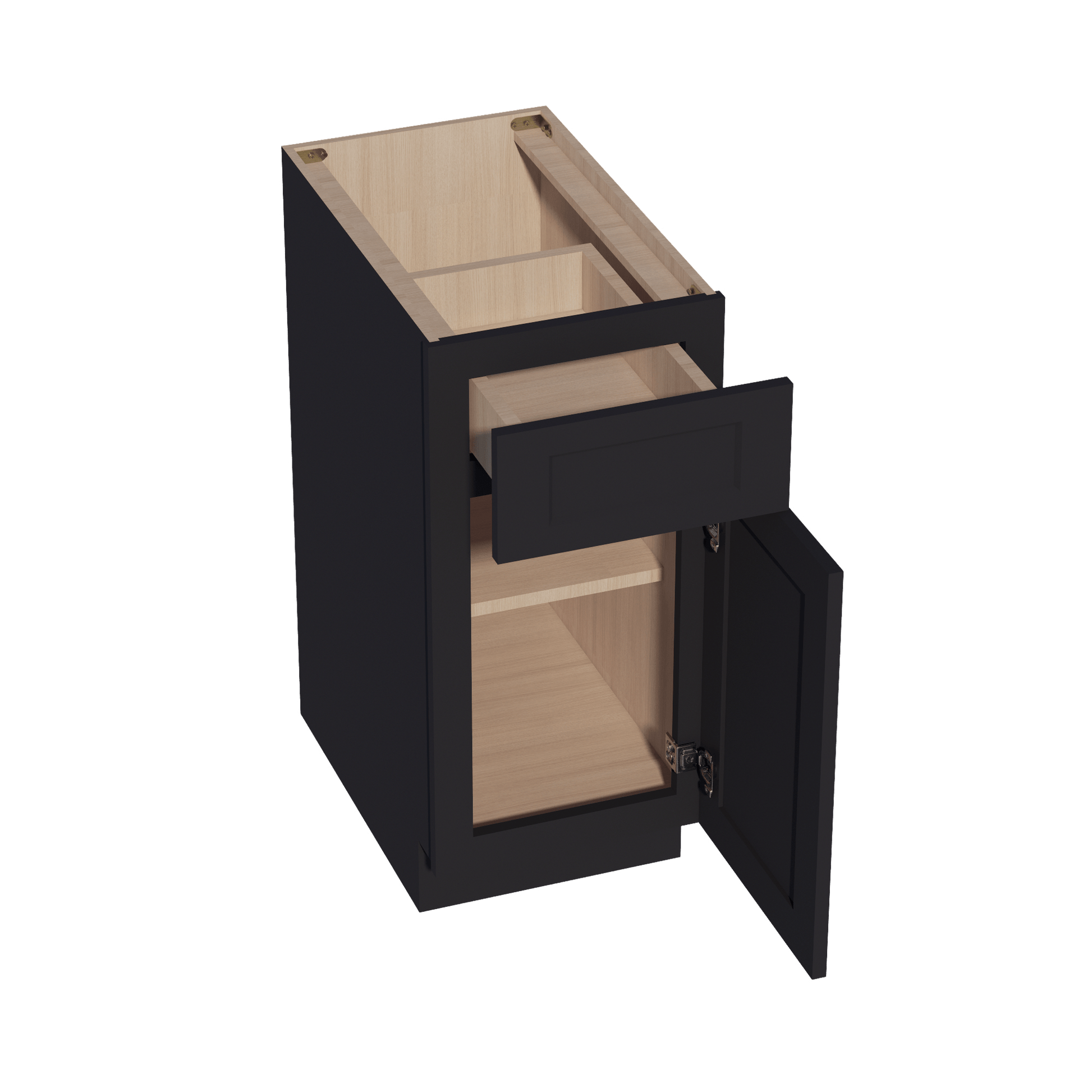 HE - B15: Ebony Black Shaker 15" 1 Drawer 1 Door Standard Base Cabinet - NextCabinets