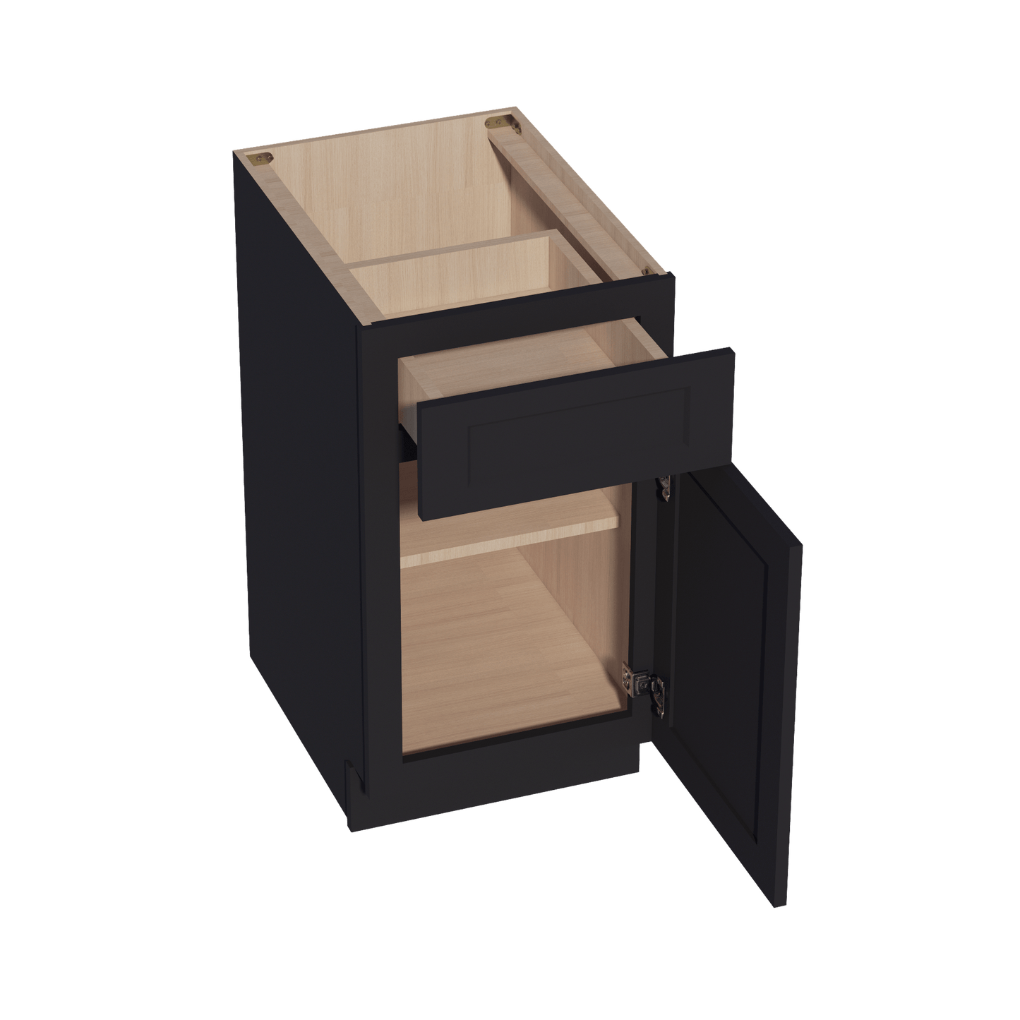 HE - B18: Ebony Black Shaker 18" 1 Drawer 1 Door Standard Base Cabinet - NextCabinets