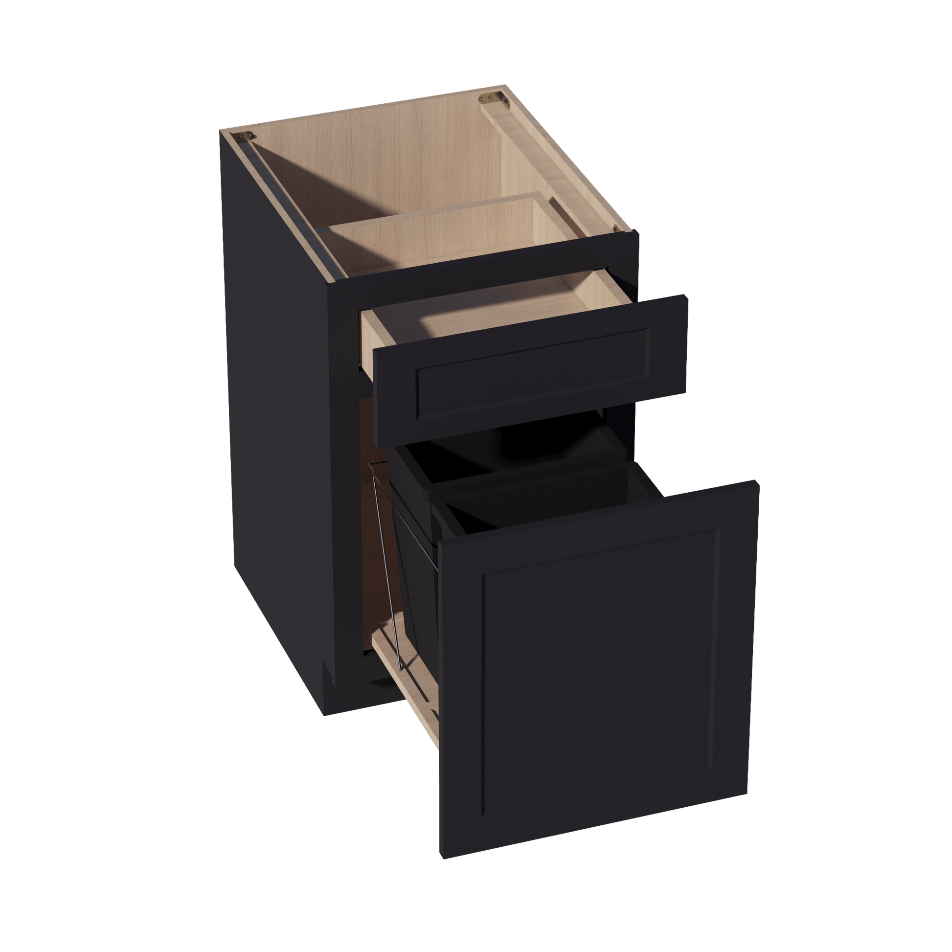 HE - B18TR: Ebony Black Shaker 18" 1 Drawer Trash Pull Out Base Cabinet - NextCabinets