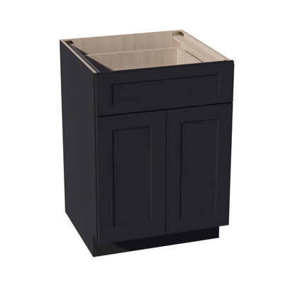HE - B24: Ebony Black Shaker 24" 1 Drawer 2 Doors Standard Base Cabinet - NextCabinets