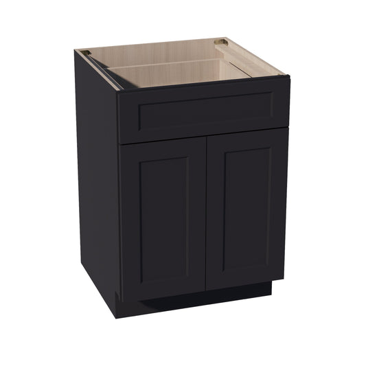 HE - B24: Ebony Black Shaker 24" 1 Drawer 2 Doors Standard Base Cabinet - NextCabinets