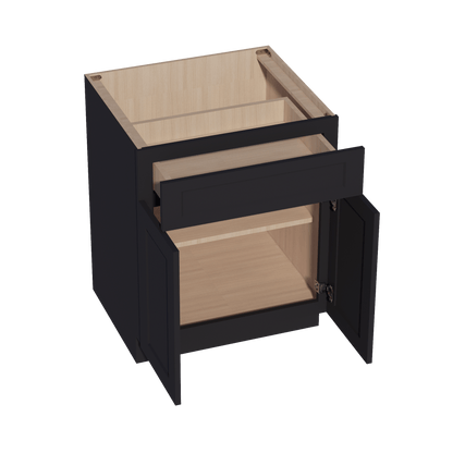 HE - B27: Ebony Black Shaker 27" 1 Drawer 2 Doors Standard Base Cabinet - NextCabinets