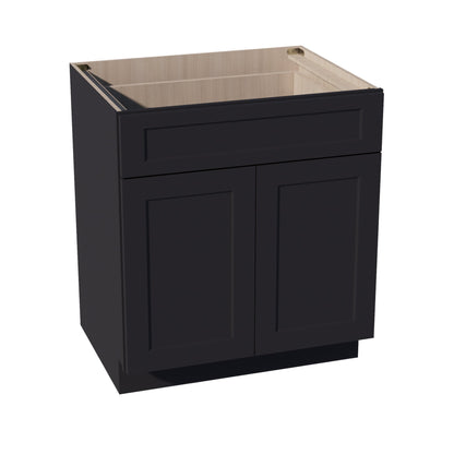 HE - B30: Ebony Black Shaker 30" 1 Drawer 2 Door Standard Base Cabinet - NextCabinets