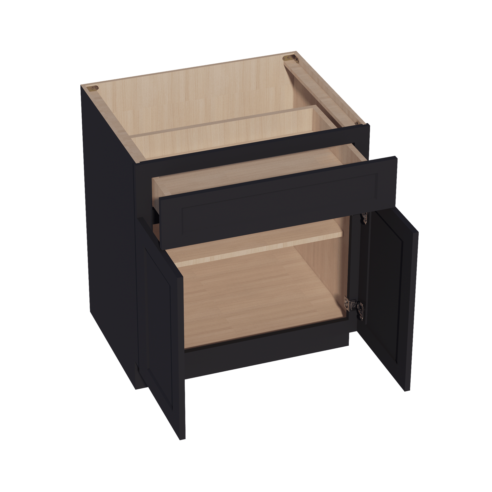 HE - B30: Ebony Black Shaker 30" 1 Drawer 2 Doors Standard Base Cabinet - NextCabinets