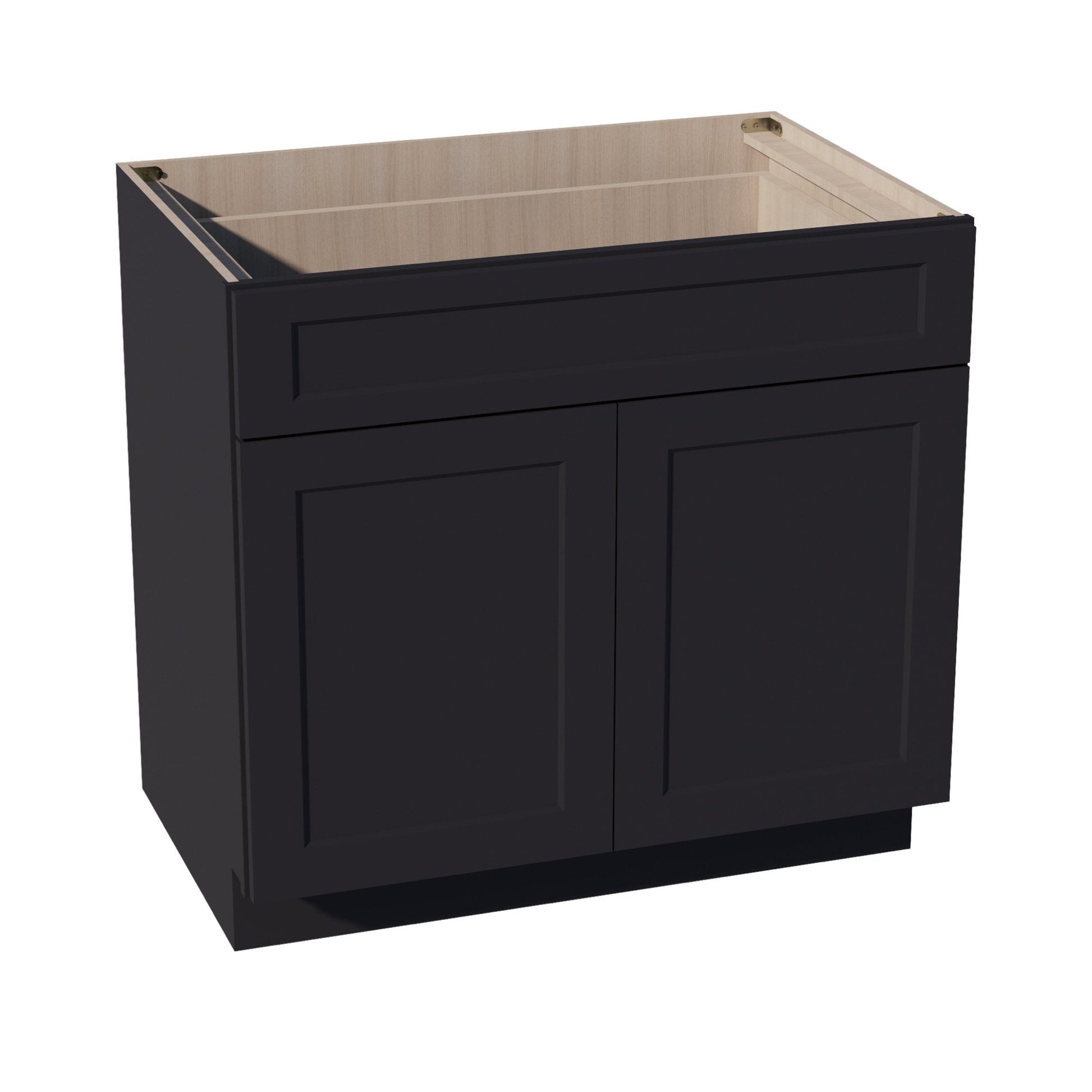 HE - B36: Ebony Black Shaker 36" 1 Drawer 2 Doors Standard Base Cabinet - NextCabinets