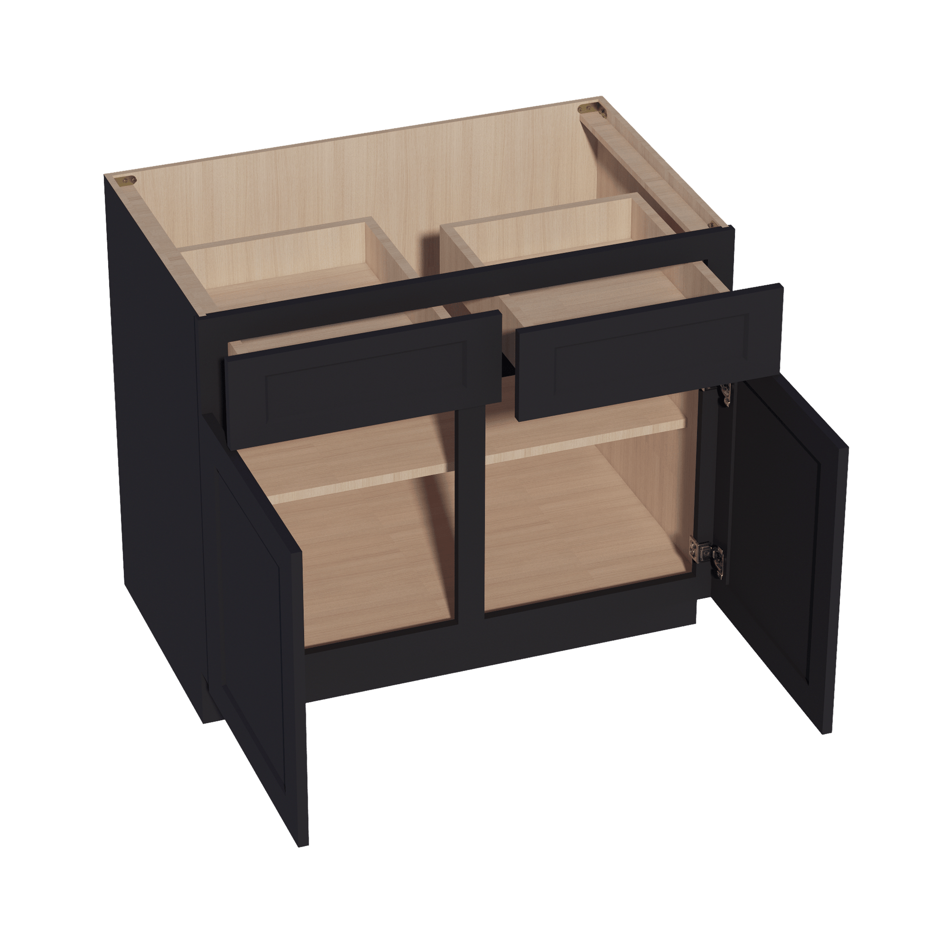 HE - B39: Ebony Black Shaker 39" 2 Drawers 2 Doors Standard Base Cabinet - NextCabinets