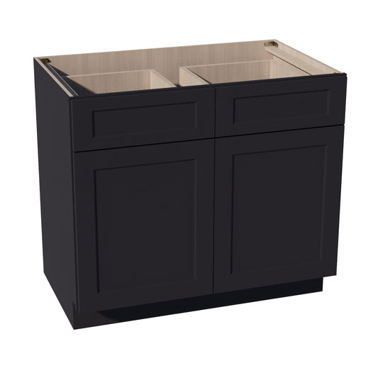 HE - B39: Ebony Black Shaker 39" 2 Drawers 2 Doors Standard Base Cabinet - NextCabinets