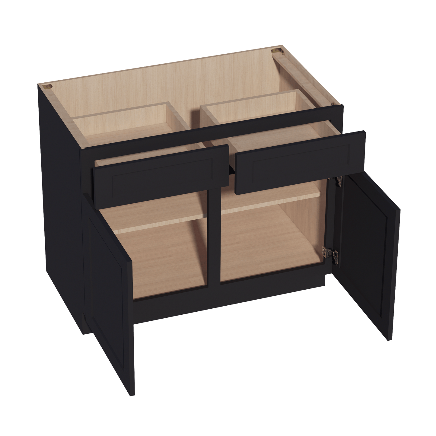 HE - B42: Ebony Black Shaker 42" 2 Drawers 2 Doors Standard Base Cabinet - NextCabinets