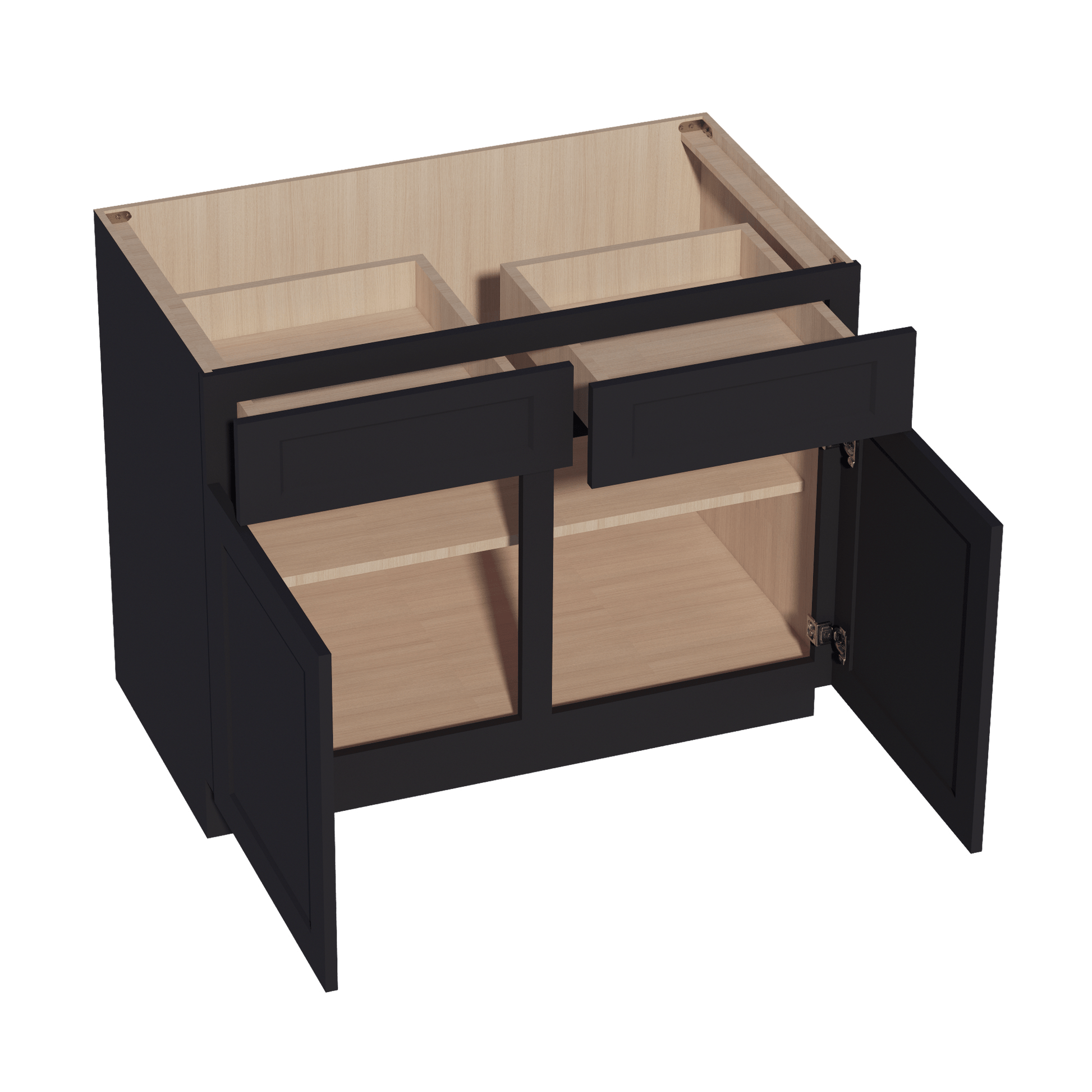 HE - B42: Ebony Black Shaker 42" 2 Drawers 2 Doors Standard Base Cabinet - NextCabinets