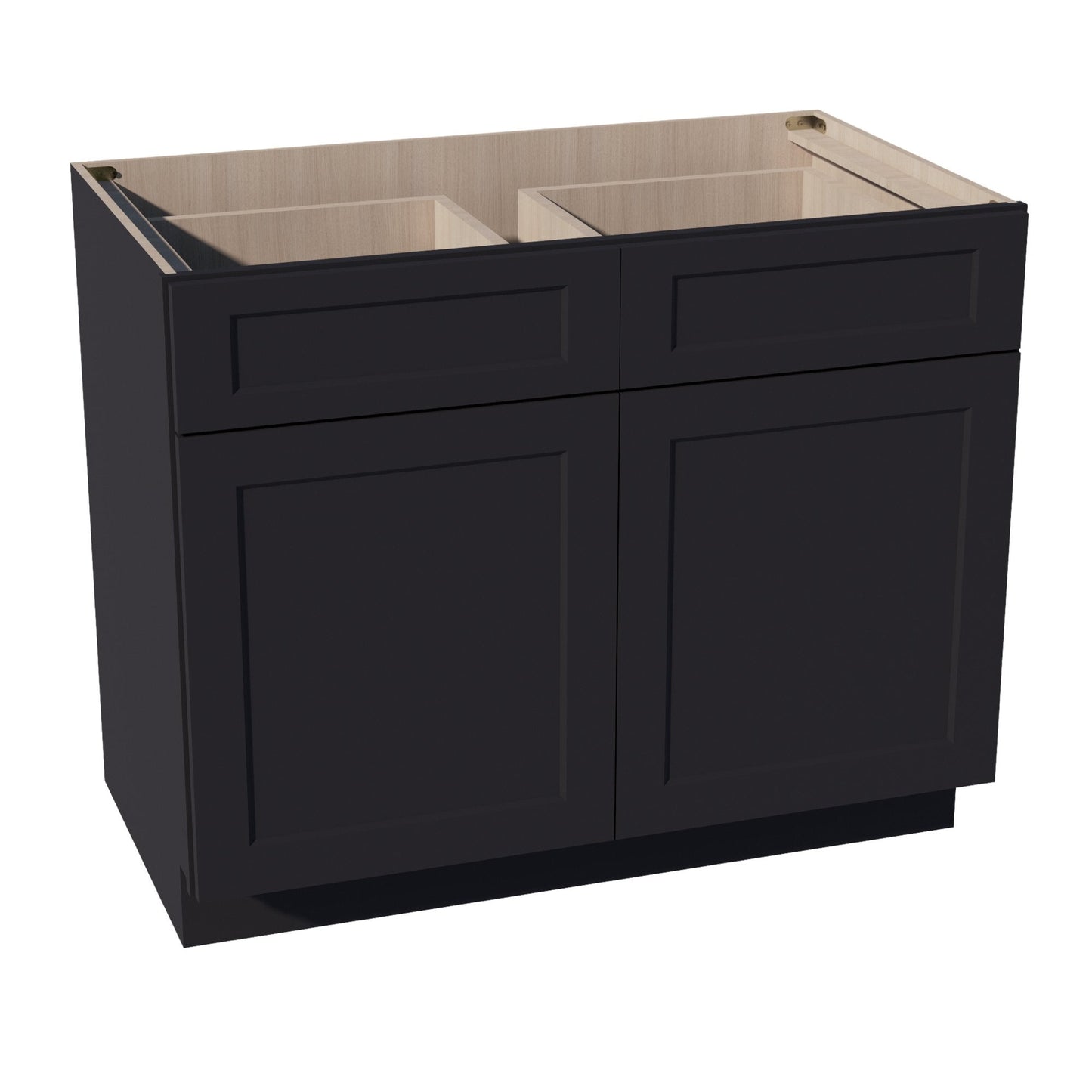 HE - B42: Ebony Black Shaker 42" 2 Drawers 2 Doors Standard Base Cabinet - NextCabinets