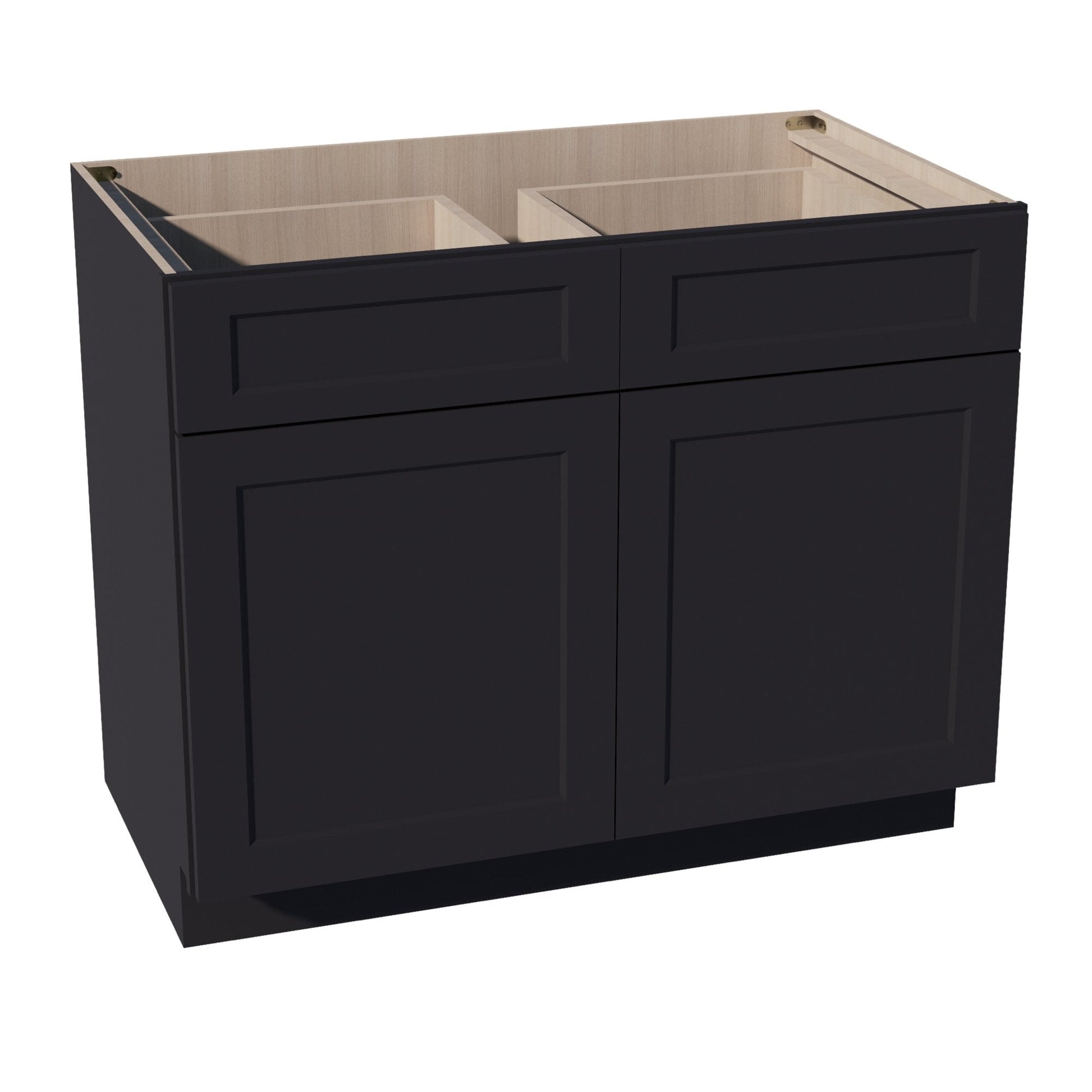 HE - B42: Ebony Black Shaker 42" 2 Drawers 2 Doors Standard Base Cabinet - NextCabinets