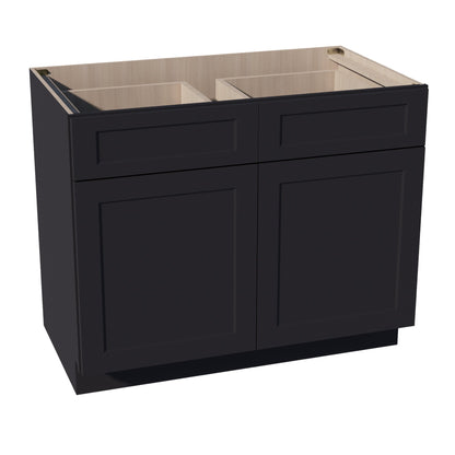 HE - B42: Ebony Black Shaker 42" 2 Drawers 2 Doors Standard Base Cabinet - NextCabinets