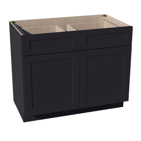 HE - B42: Ebony Black Shaker 42" 2 Drawers 2 Doors Standard Base Cabinet - NextCabinets