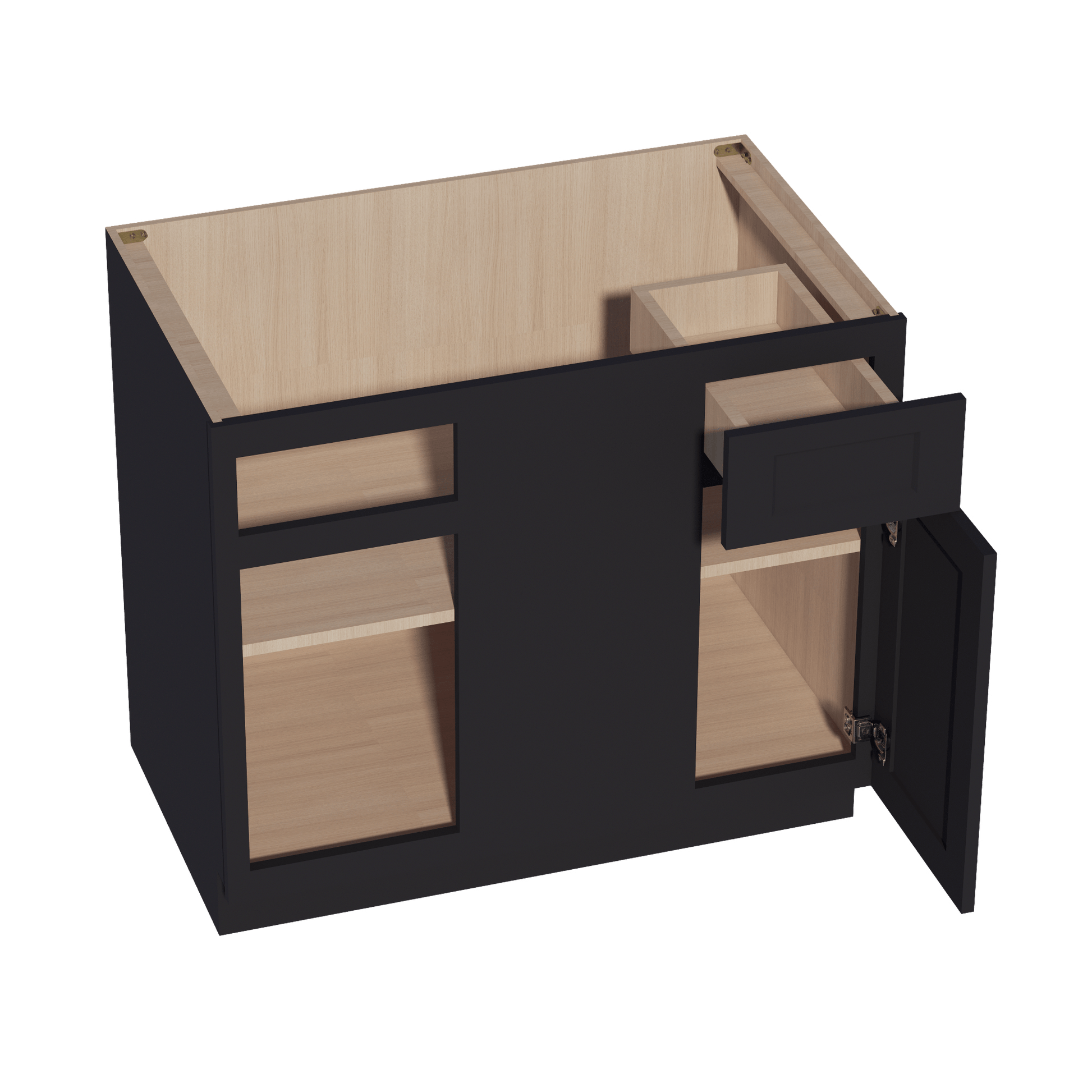 HE - BBC39/42: Ebony Black Shaker 39" 1 Door - 1 Drawer Blind Corner Base Cabinet - NextCabinets