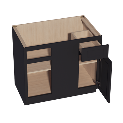 HE - BBC39/42: Ebony Black Shaker 39" 1 Door - 1 Drawer Blind Corner Base Cabinet - NextCabinets