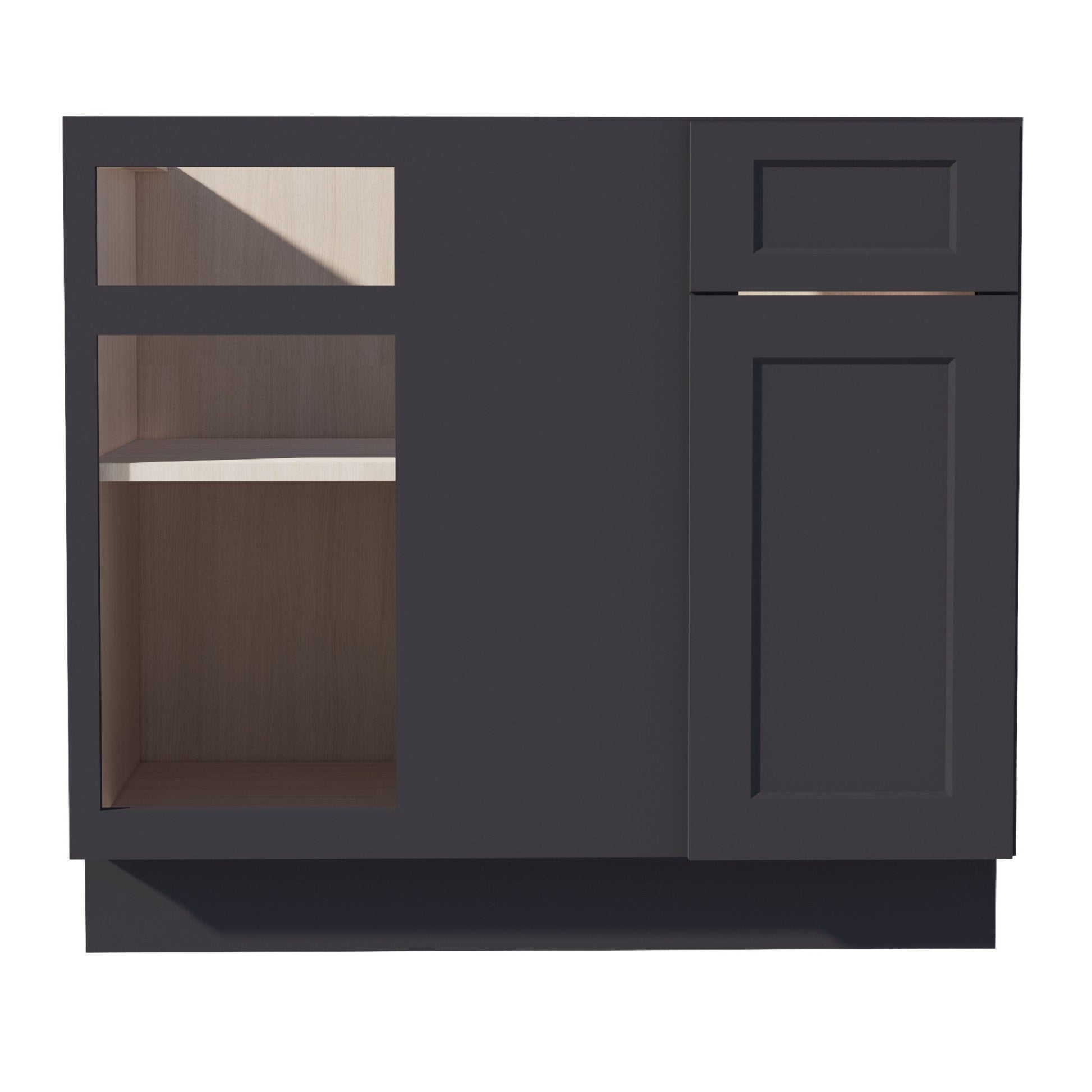 HE - BBC39/42: Ebony Black Shaker 39" 1 Door - 1 Drawer Blind Corner Base Cabinet - NextCabinets