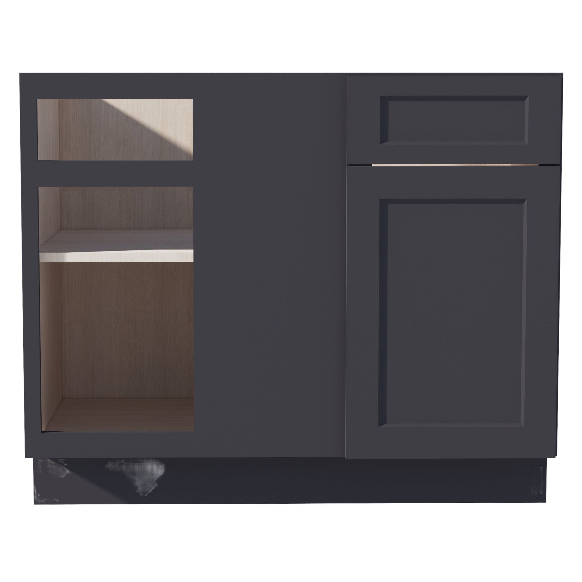 HE - BBC42/45: Ebony Black Shaker 42" 1 Door - 1 Drawer Blind Corner Base Cabinets - NextCabinets