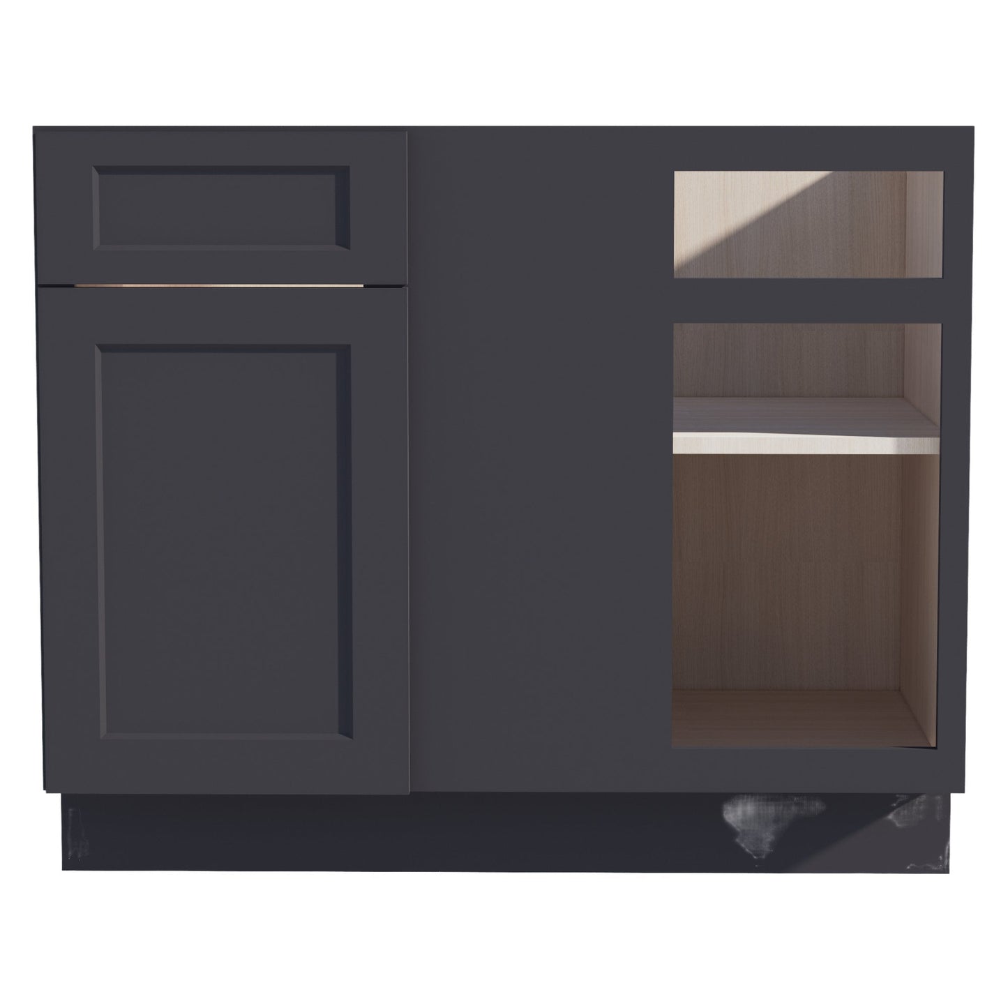 HE - BBC42/45: Ebony Black Shaker 42" 1 Door - 1 Drawer Blind Corner Base Cabinets - NextCabinets