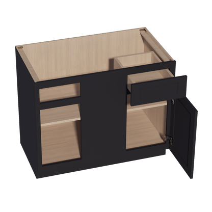 HE - BBC42/45: Ebony Black Shaker 42" 1 Door - 1 Drawer Blind Corner Base Cabinets - NextCabinets