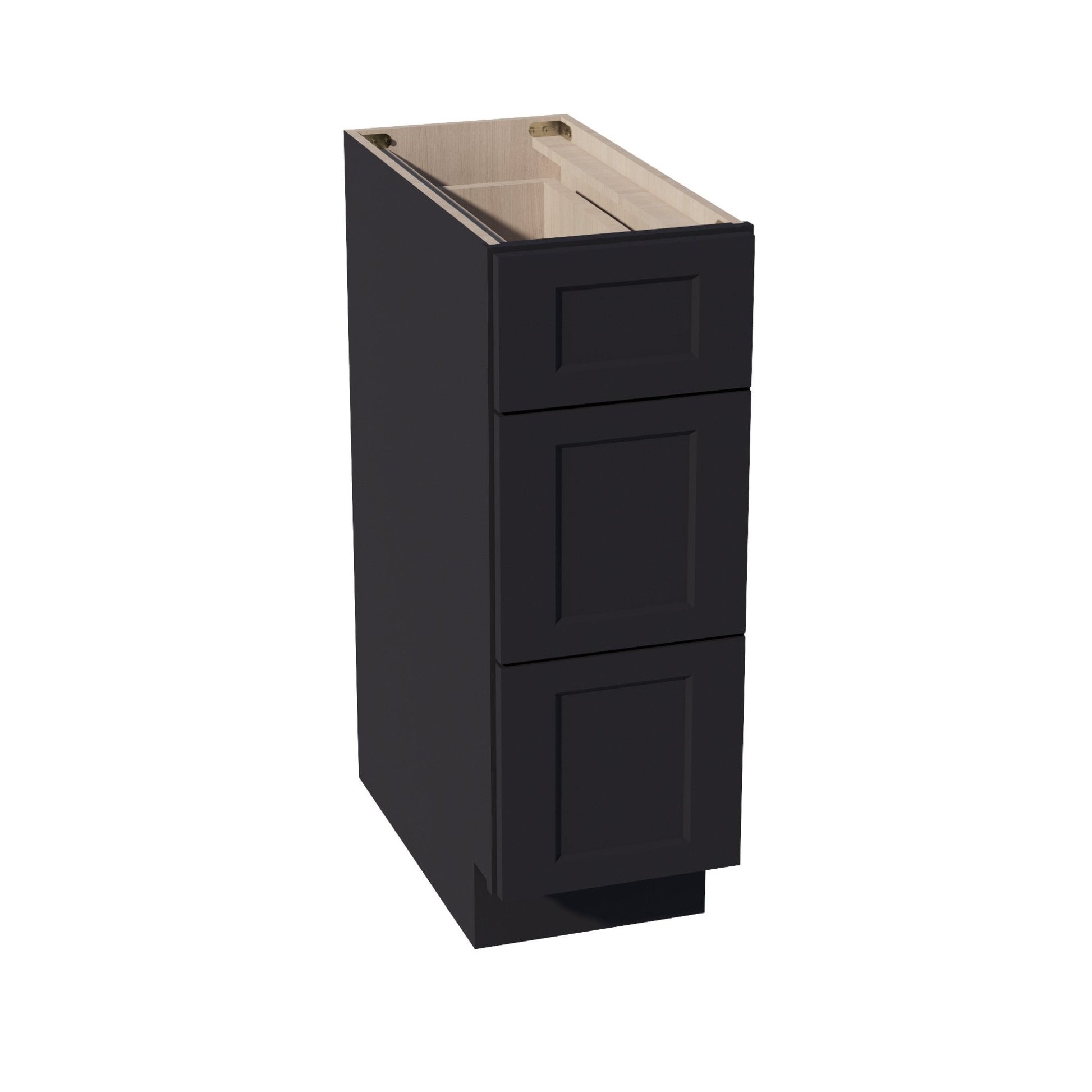 HE - DB12: Ebony Black Shaker 12" 3 Drawers Base Cabinet - NextCabinets