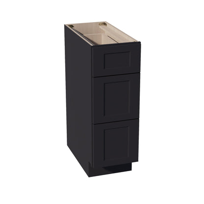 HE - DB12: Ebony Black Shaker 12" 3 Drawers Base Cabinet - NextCabinets