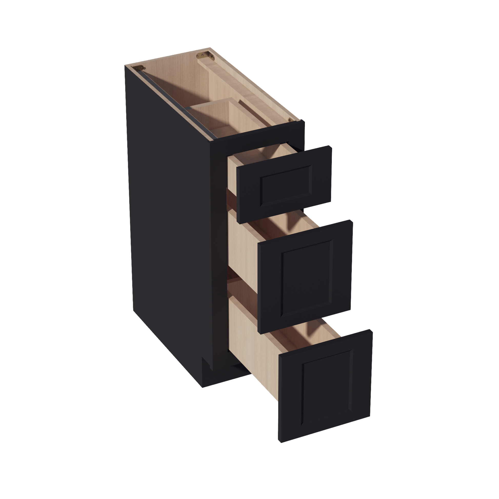 HE - DB12: Ebony Black Shaker 12" 3 Drawers Base Cabinet - NextCabinets