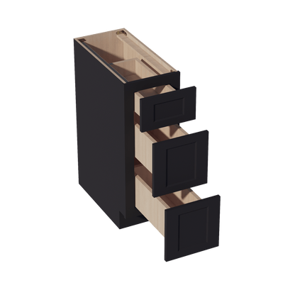 HE - DB12: Ebony Black Shaker 12" 3 Drawers Base Cabinet - NextCabinets