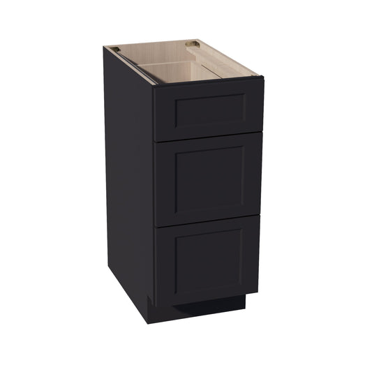 HE - DB15: Ebony Black Shaker 15" 3 Drawers Base Cabinet - NextCabinets